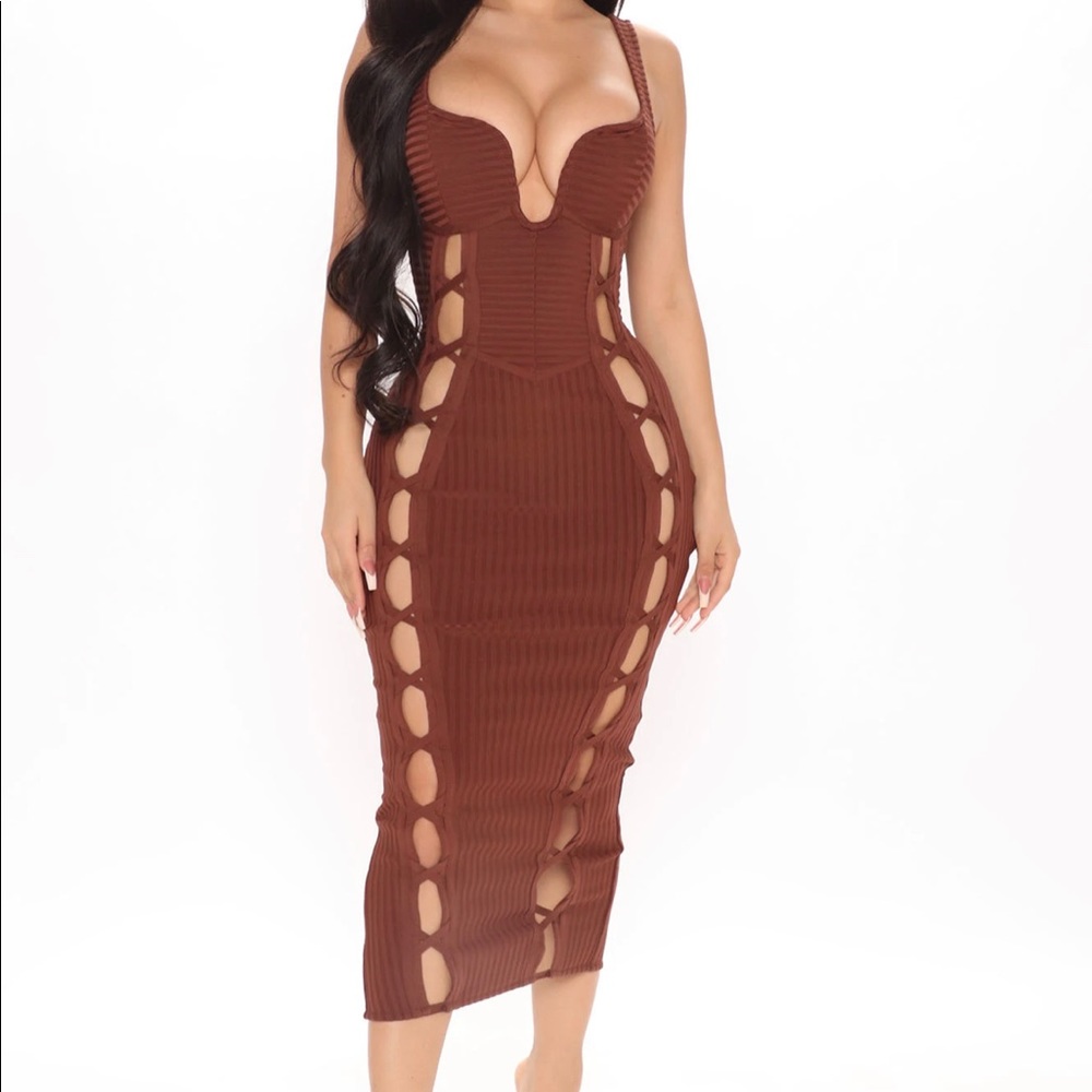 Brown Bandage Midi Dress